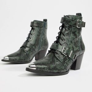 Asos Design Western Lace-Up Boots in Snake Print